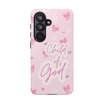 Child of God Pink Phone Case — Cute Christian iPhone Cover with Bows & Hearts