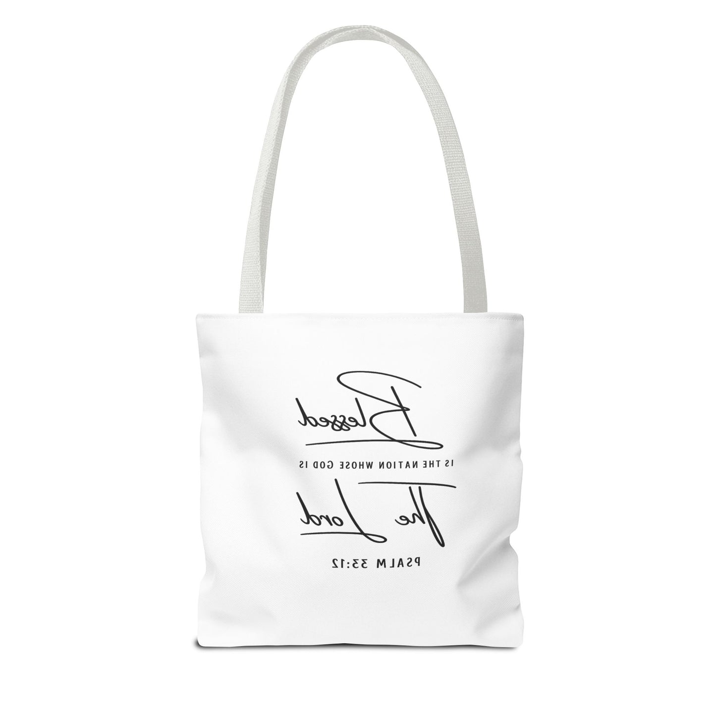 Patriotic Faith Tote Bag — Watercolor Flag with Cross & "Blessed By the Lord" Scripture