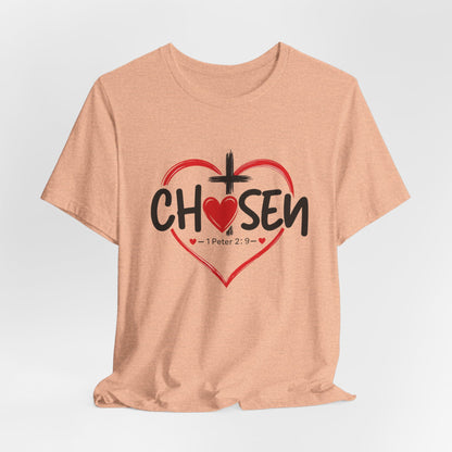 Chosen Heart Christian T-Shirt — "Chosen" with Cross & 1 Peter 2:9 Faith Tee