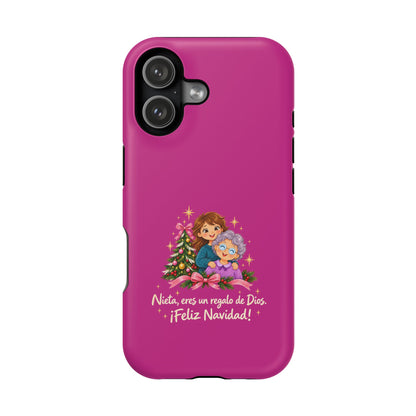 Magenta Christmas Grandma Phone Case — "Abuela, eres un regalo de Dios. ¡Feliz Navidad!" Magnetic Impact-Resistant