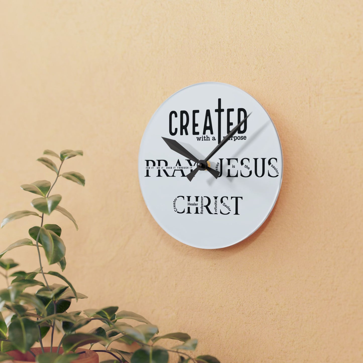 Created with a Purpose Acrylic Wall Clock — 'Praised Jesus Christ' Inspirational Home Decor