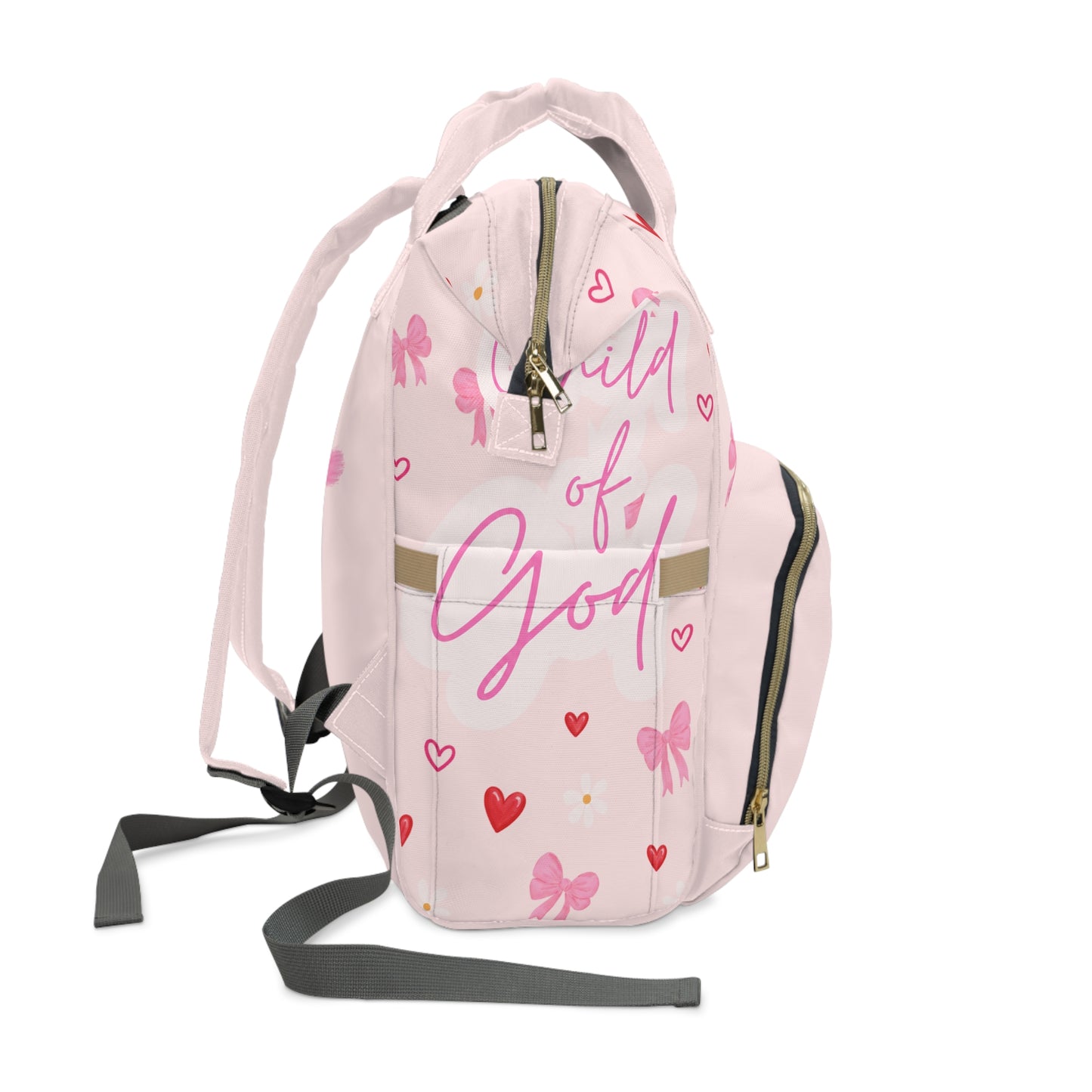 Pink Christian Diaper Backpack — "God Is Good" Baby Bag with Cross & Psalm 147:3 Design