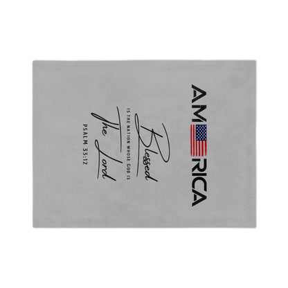 America Blessed Blanket - Velveteen Microfiber Throw with Psalm 33:12 Patriotic Faith Design