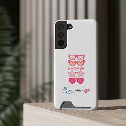Jesus + Me Phone Card Case — "Beautiful Life" Pink Sunglasses Christian Wallet Case
