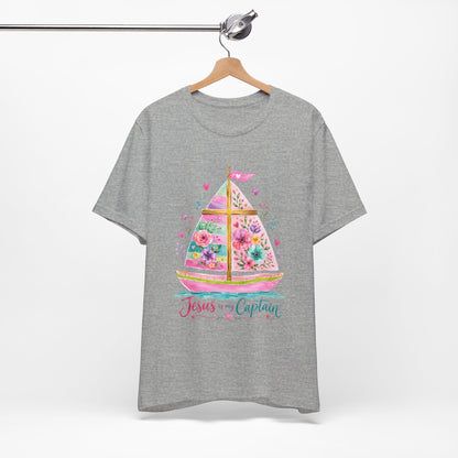 Jesus Is My Captain Floral Sailboat T-Shirt
