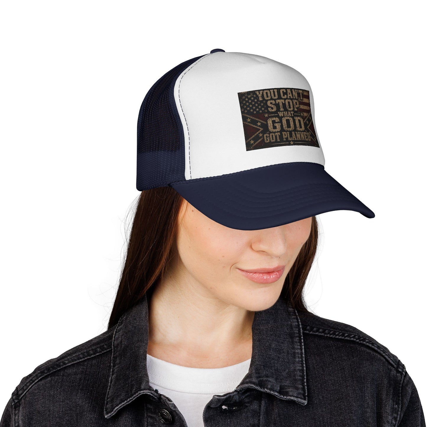 Trucker Hat - "You Can't Stop What God Got Planned" Patriotic Faith Cap
