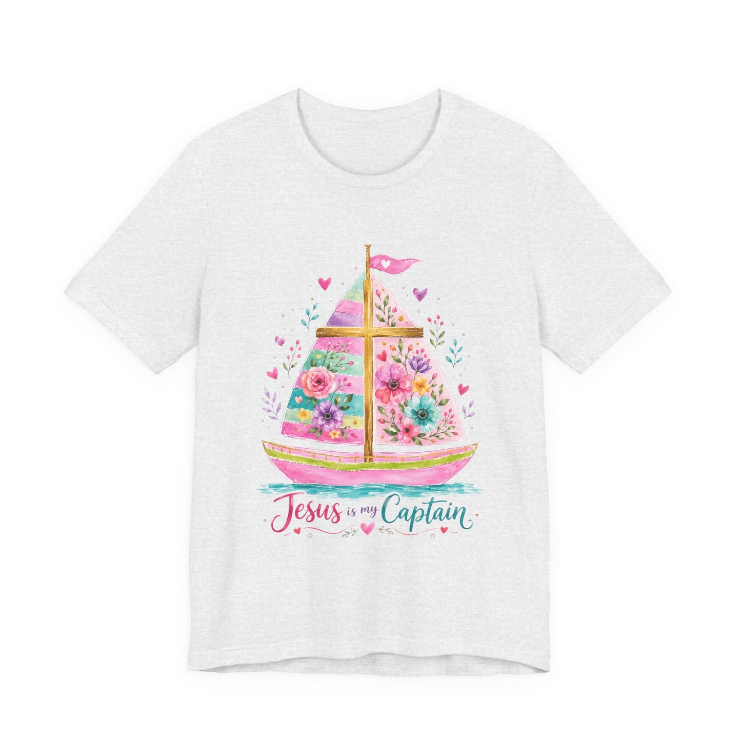 Jesus Is My Captain Floral Sailboat T-Shirt