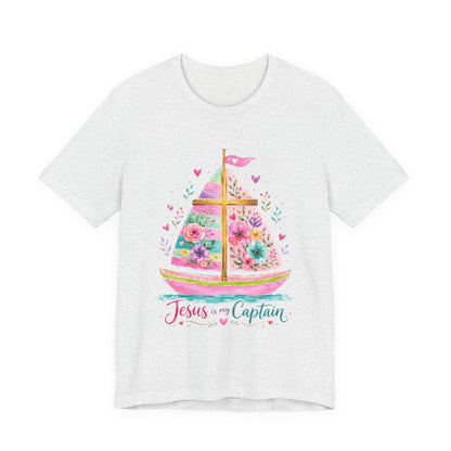 Jesus Is My Captain Floral Sailboat T-Shirt