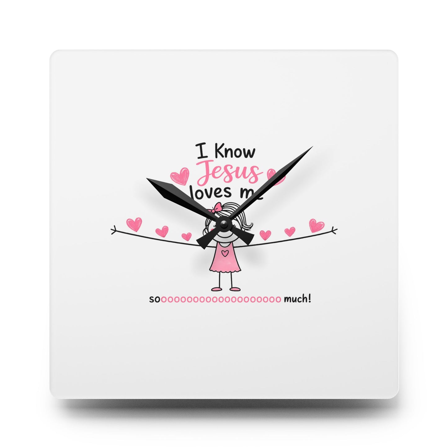Acrylic Wall Clock — "I Know Jesus Loves Me" Cute Pink Faith Kids' Wall Clock