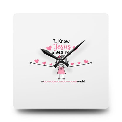 Acrylic Wall Clock — "I Know Jesus Loves Me" Cute Pink Faith Kids' Wall Clock