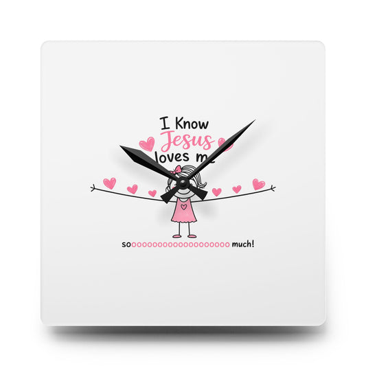 Acrylic Wall Clock — "I Know Jesus Loves Me" Cute Pink Faith Kids' Wall Clock