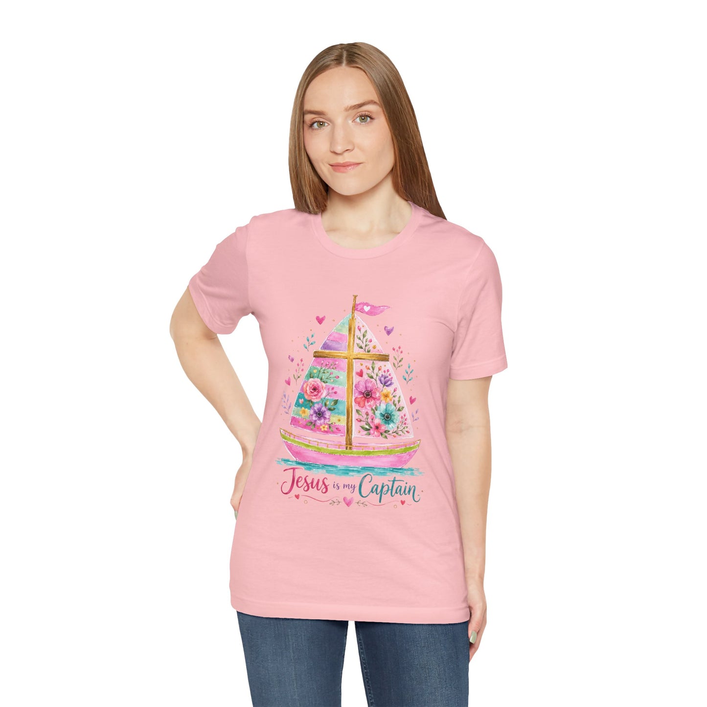 Jesus Is My Captain Floral Sailboat T-Shirt