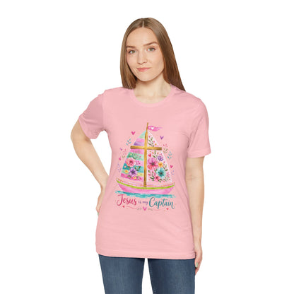 Jesus Is My Captain Floral Sailboat T-Shirt