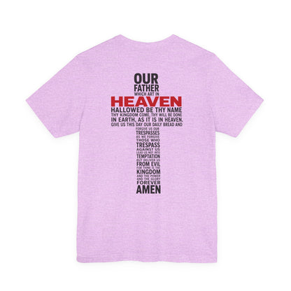 Faith Cross T-Shirt — 'Our Father' Lord's Prayer Back Print Christian Tee