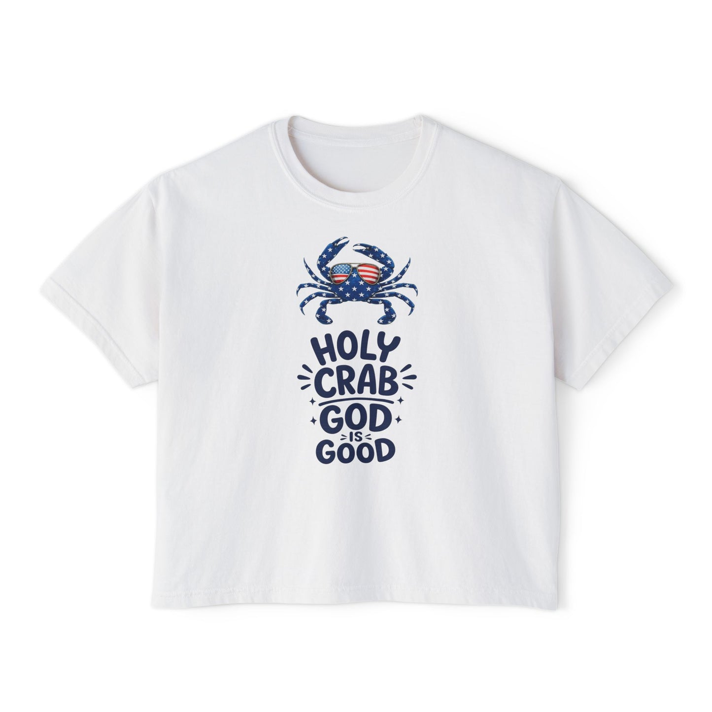 Women’s Boxy Tee — ‘Holy Crab, God Is Good’ Nautical Christian Tee