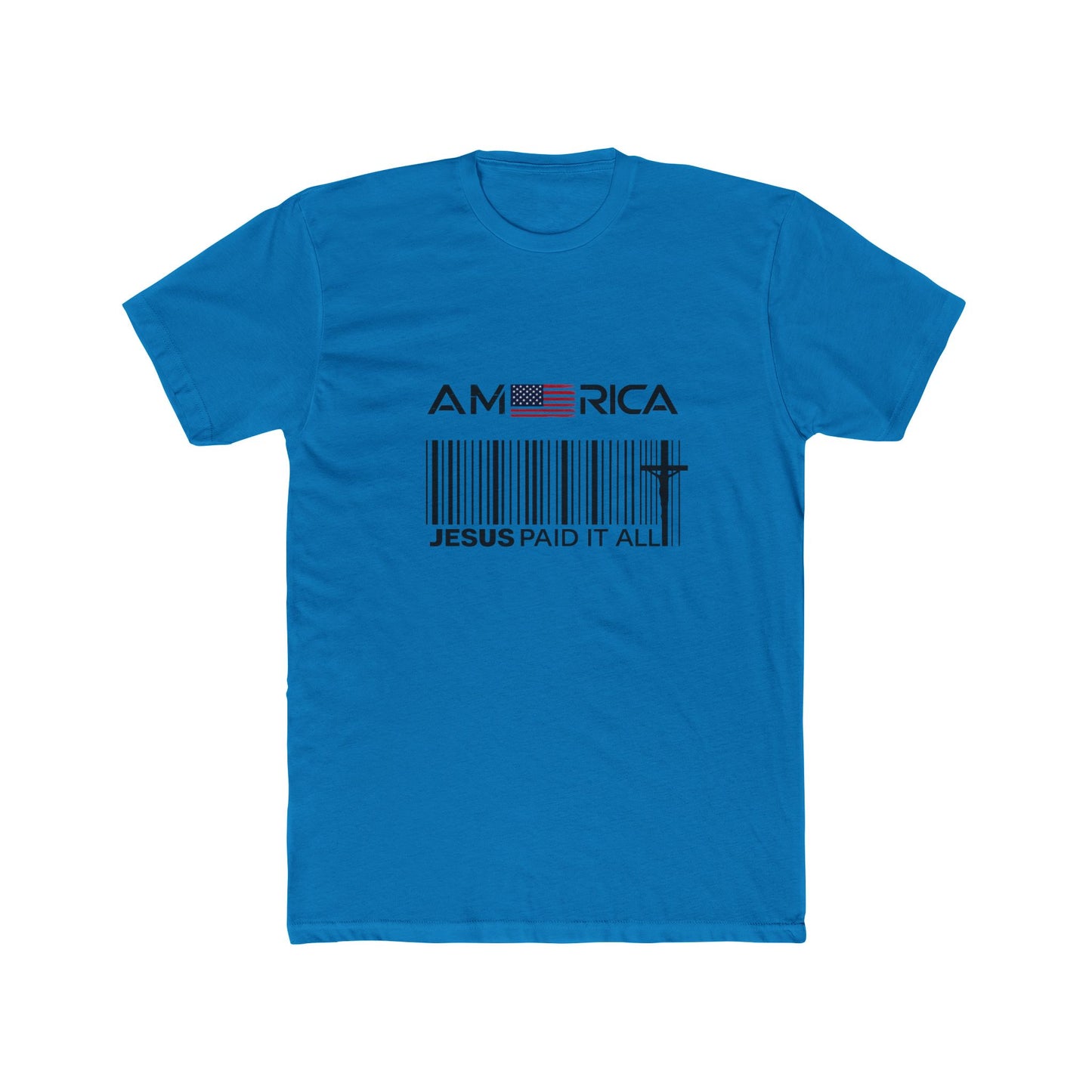 America Barcode Cross T-Shirt – "Jesus Paid It All" Christian Faith Tee