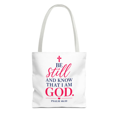 Biblical Tote Bag – “Be Still and Know That I Am God” Psalm 46:10 Inspirational Canvas Tote