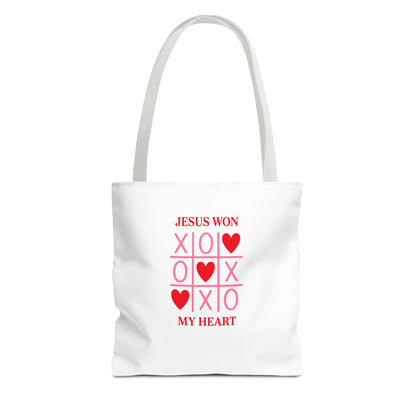 Tote Bag — "Jesus Won My Heart" Christian Scripture Heart Tic‑Tac‑Toe Design