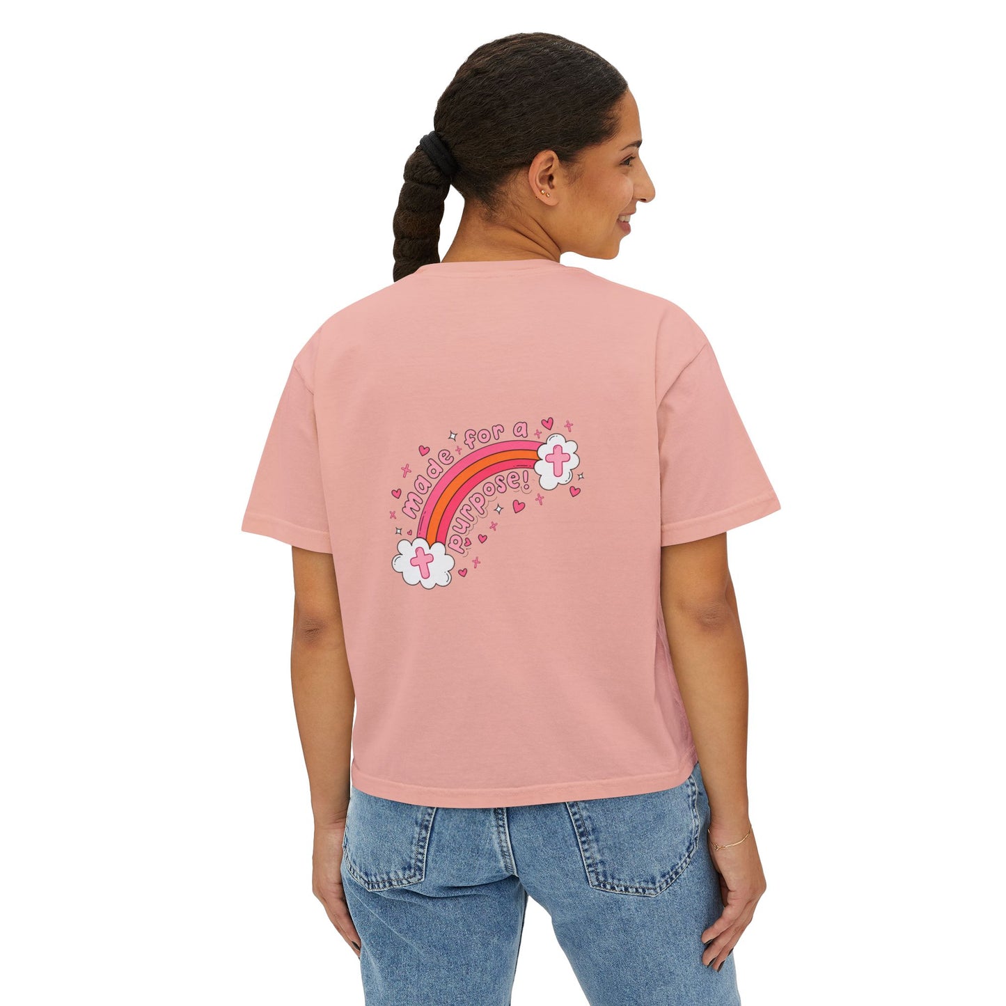 Pray Pray Pray Women's Boxy Tee — Pink Faith Floral Graphic