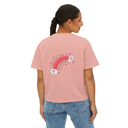 Pray Pray Pray Women's Boxy Tee — Pink Faith Floral Graphic
