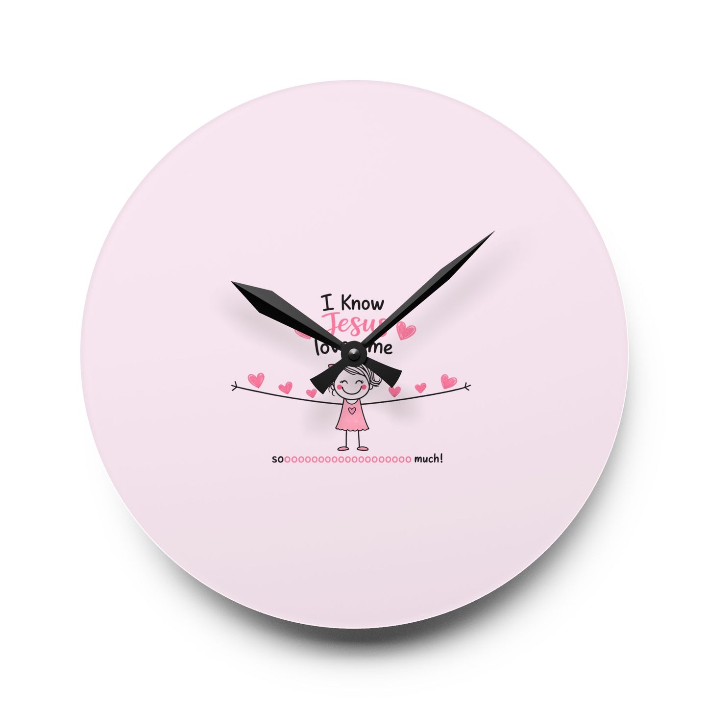 Acrylic Wall Clock - Cute Pink 'I Know Jesus Loves Me' Kids Nursery Clock