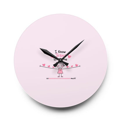 Acrylic Wall Clock - Cute Pink 'I Know Jesus Loves Me' Kids Nursery Clock