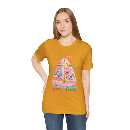 Jesus Is My Captain Floral Sailboat T-Shirt
