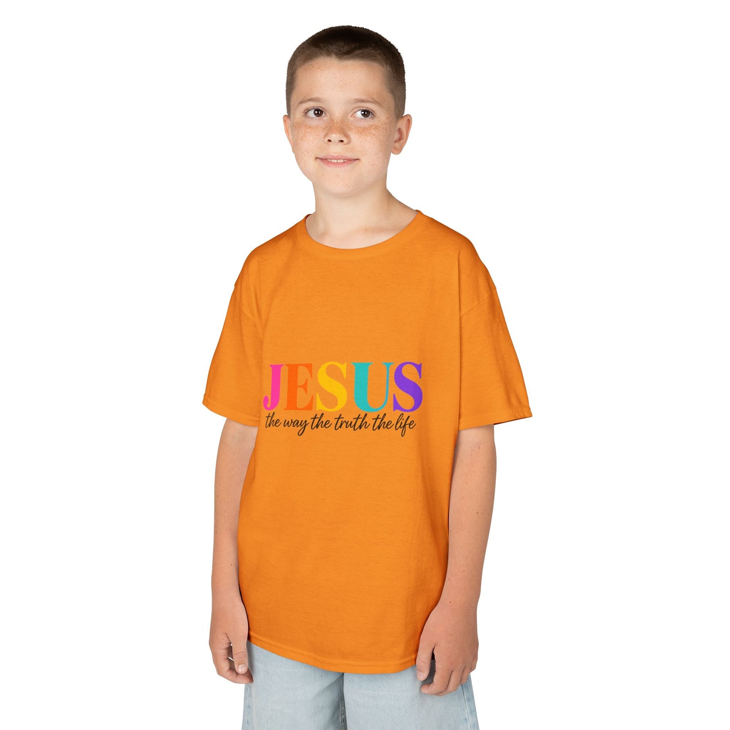 Kids Tee — "JESUS The Way The Truth The Life" Rainbow Christian T-Shirt