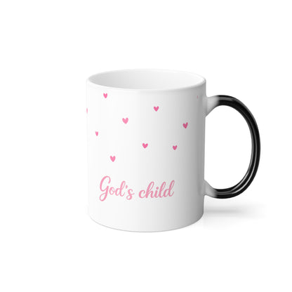 Color-Changing Flamingo Mug — 11oz Heat Reveal Coffee Cup (Pink Hearts)