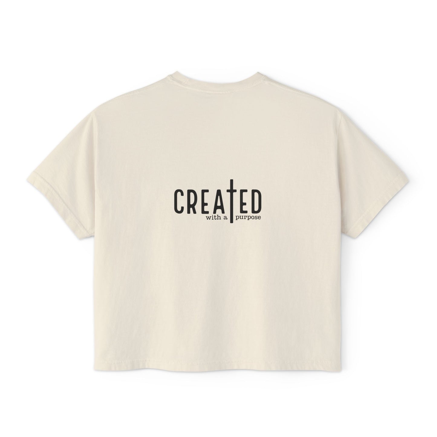 Women's Boxy Tee — American Flag Sunflower 'Jesus' Front & 'Created with a Purpose' Back
