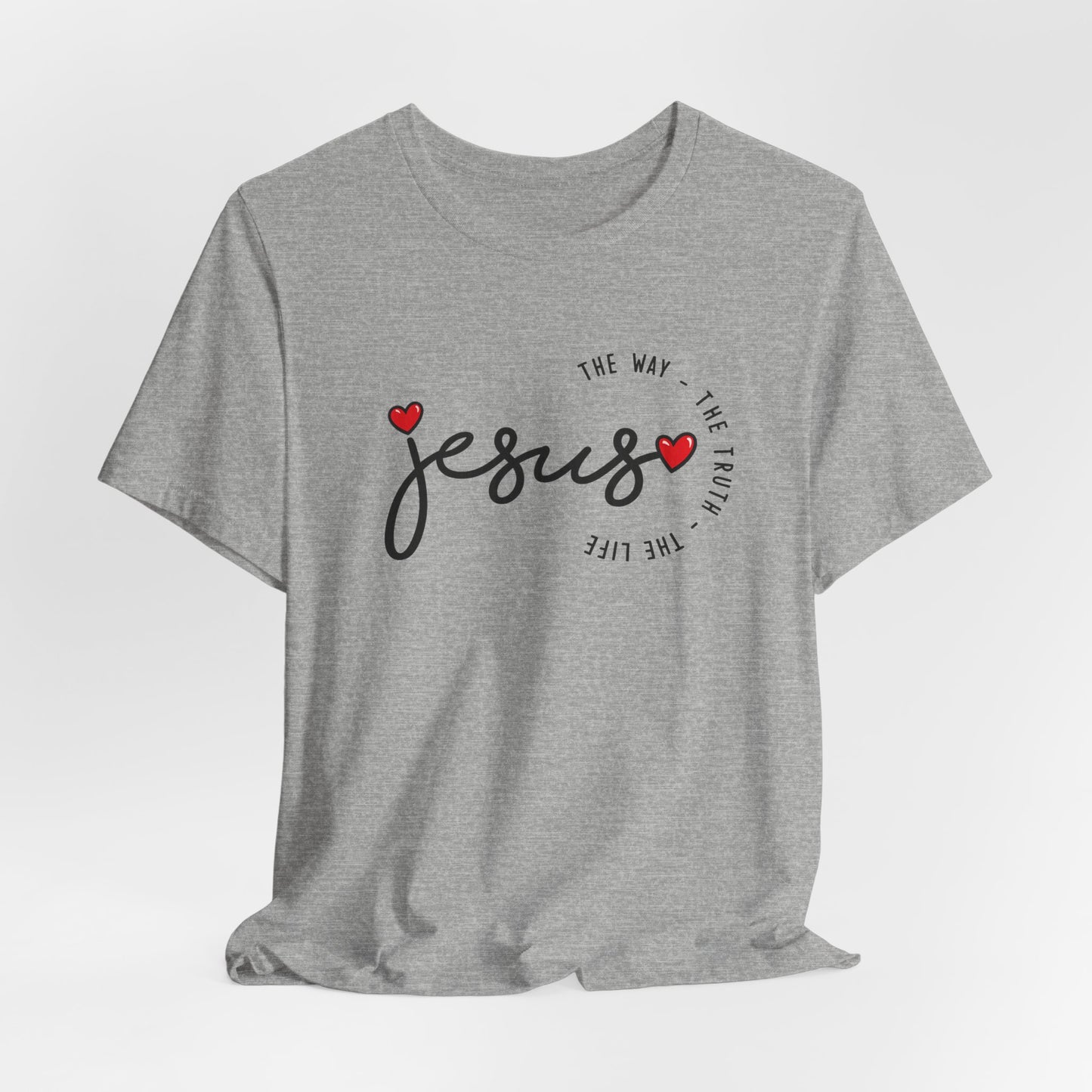 Jesus Script Tee - "Jesus" with Hearts | Faith Christian Shirt