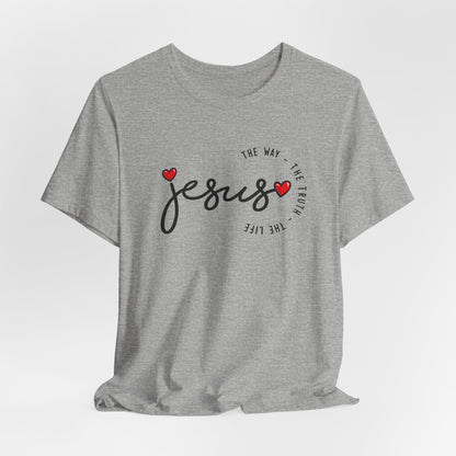Jesus Script Tee - "Jesus" with Hearts | Faith Christian Shirt