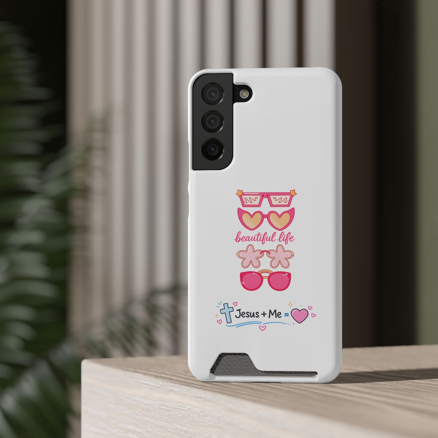 Jesus + Me Phone Card Case — "Beautiful Life" Pink Sunglasses Christian Wallet Case