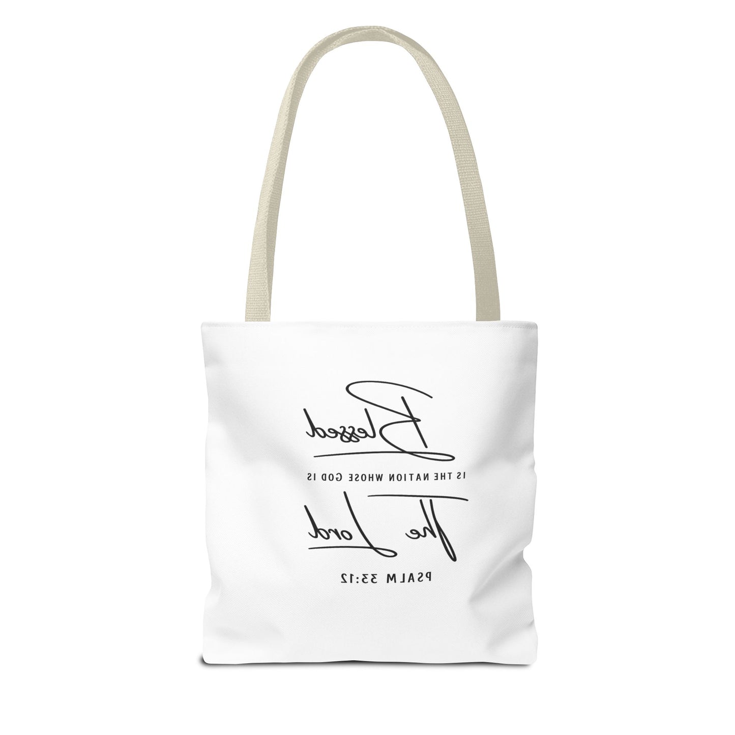Patriotic Faith Tote Bag — Watercolor Flag with Cross & "Blessed By the Lord" Scripture