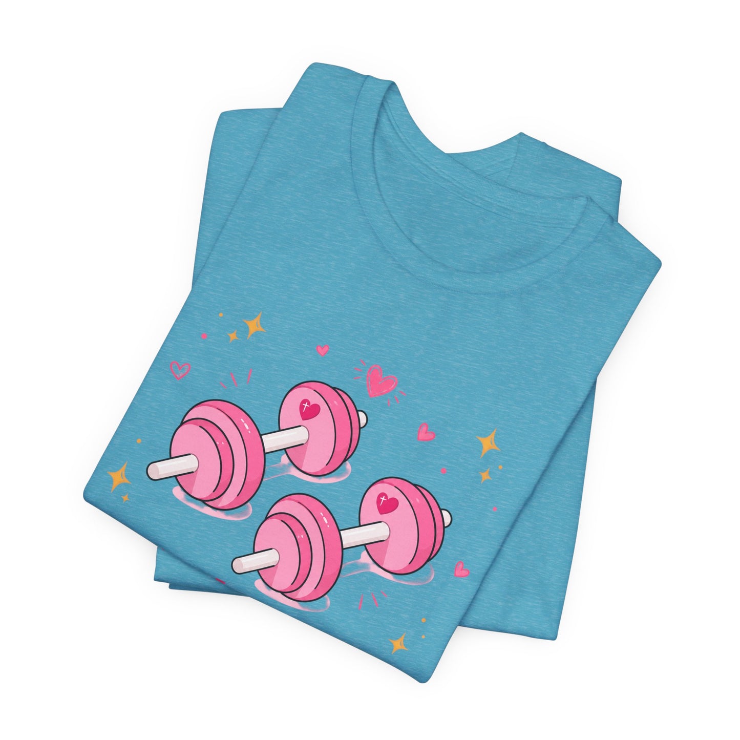 Christian Fitness T-Shirt — “The Joy of the Lord is My Strength” Pink Dumbbells Tee