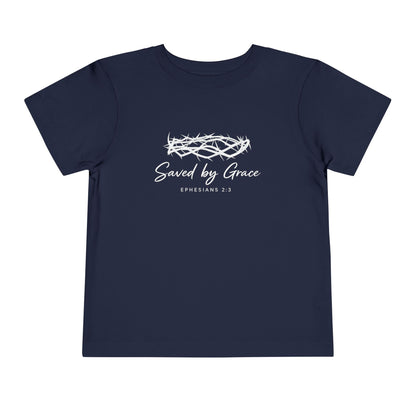 Toddler Tee — "Saved by Grace" Christian Crown of Thorns Shirt (Ephesians 2:8)