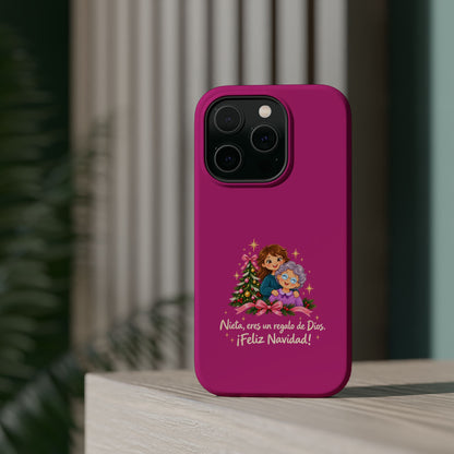 Magenta Christmas Grandma Phone Case — "Abuela, eres un regalo de Dios. ¡Feliz Navidad!" Magnetic Impact-Resistant