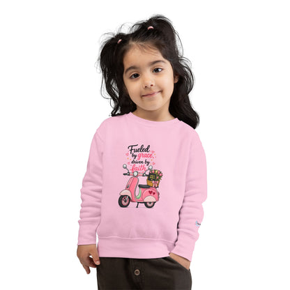 Toddlers' Faith Sweatshirt — "Fueled by Grace, Driven by Faith" Pink Scooter
