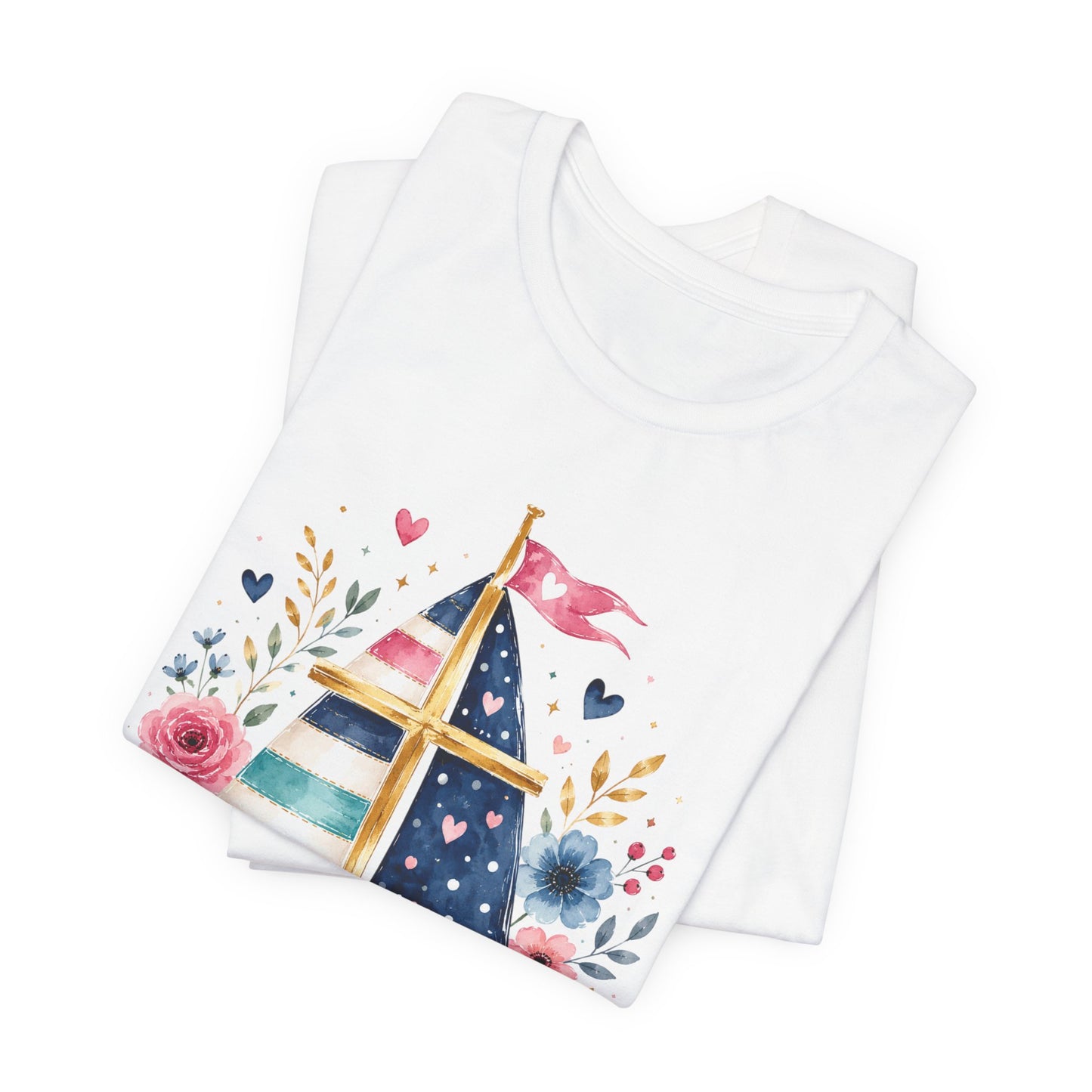 Jesus Is My Caption Sailboat T-Shirt — Floral Patriotic Christian Tee