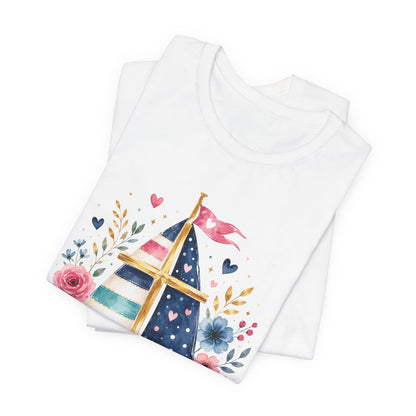 Jesus Is My Caption Sailboat T-Shirt — Floral Patriotic Christian Tee