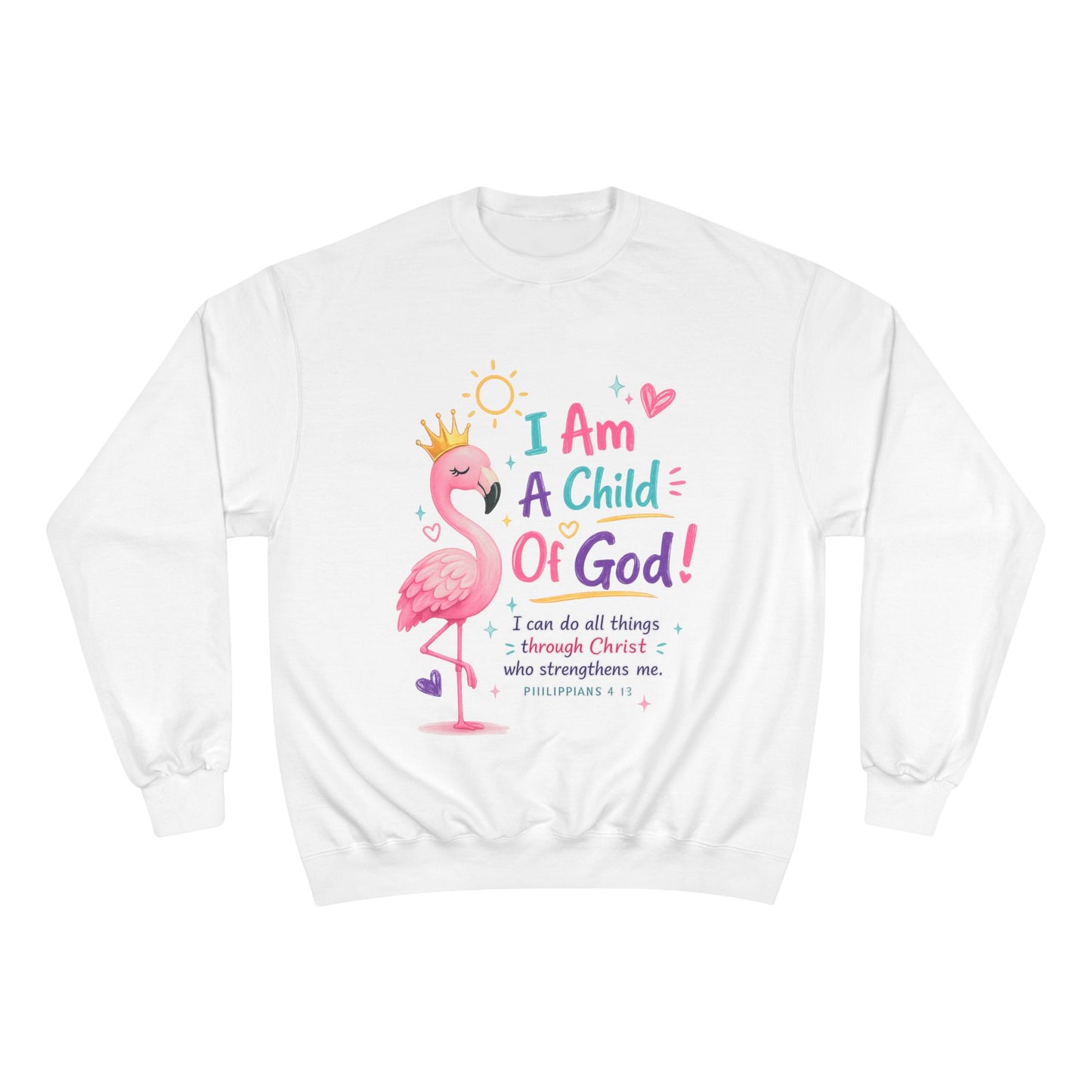 Children’s Christian Sweatshirt — “I Am A Child Of God” Flamingo Design