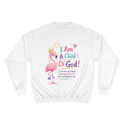Children’s Christian Sweatshirt — “I Am A Child Of God” Flamingo Design