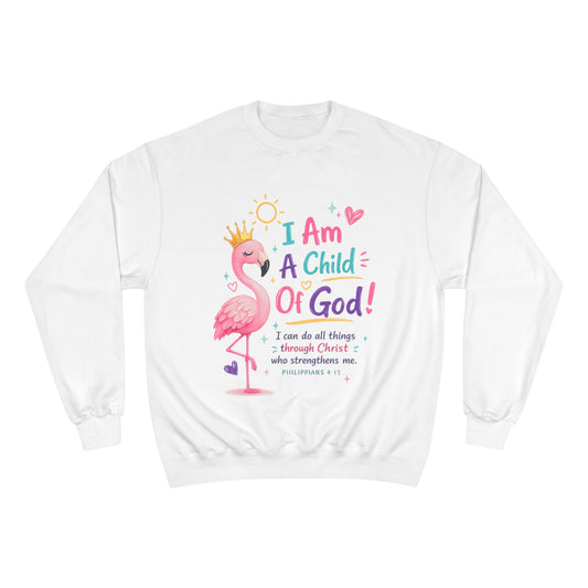 Children’s Christian Sweatshirt — “I Am A Child Of God” Flamingo Design
