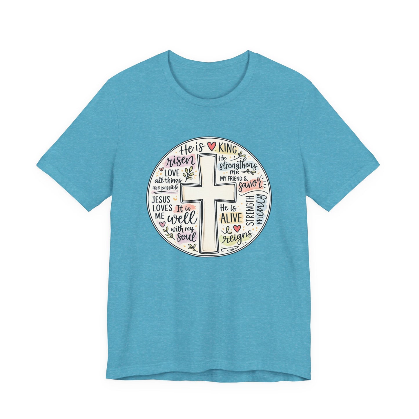Christian Cross Faith T-Shirt — He Is Risen Inspirational Graphic Tee