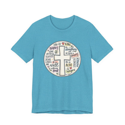 Christian Cross Faith T-Shirt — He Is Risen Inspirational Graphic Tee