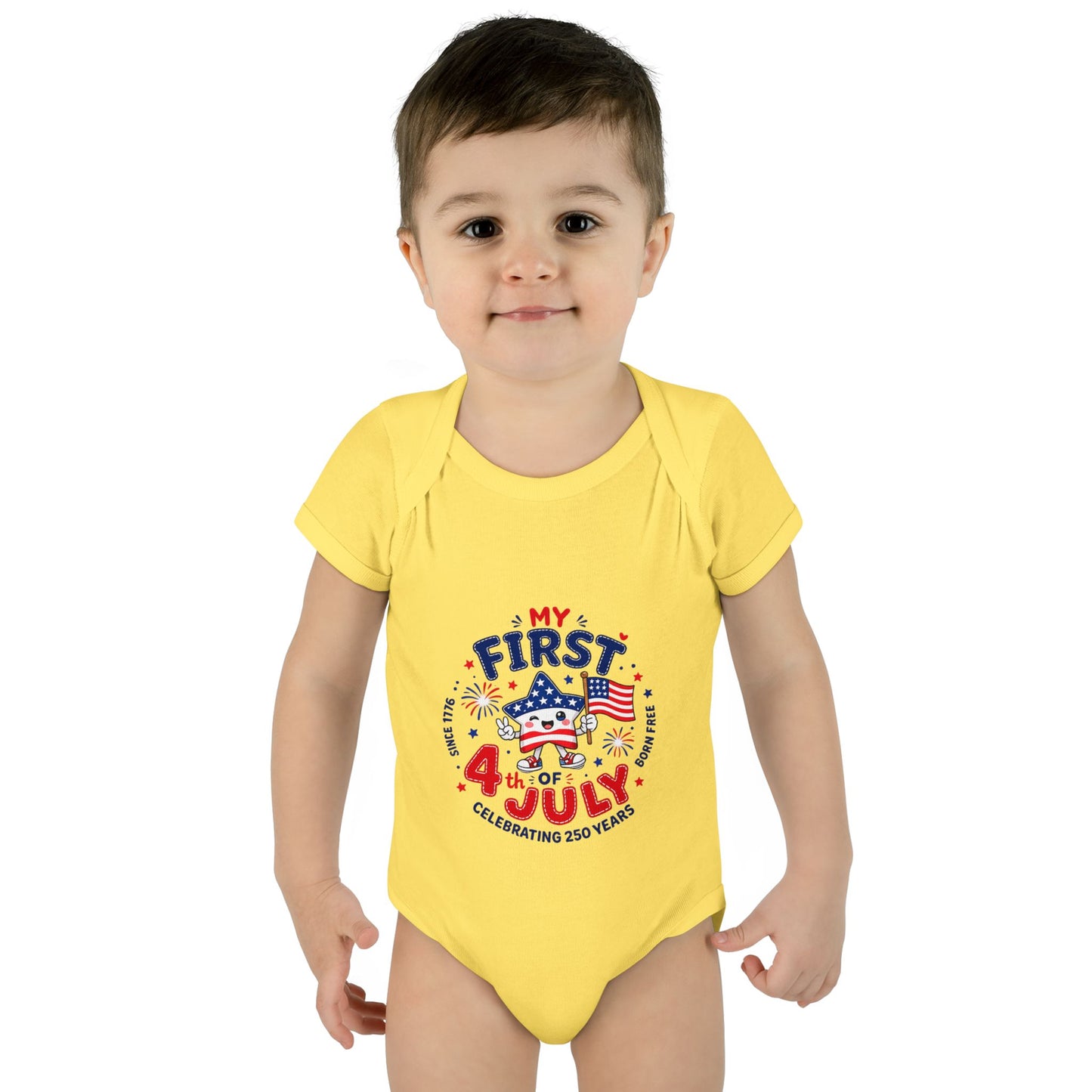 Baby Bodysuit – "My First 4th of July" Patriotic Infant Onesie