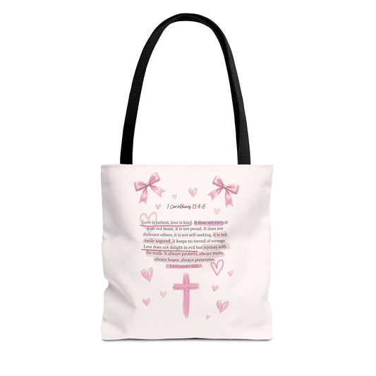 Pink Faith Tote Bag — Inspirational Cross & Rainbow AOP Tote