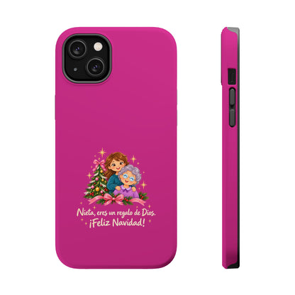 Magenta Christmas Grandma Phone Case — "Abuela, eres un regalo de Dios. ¡Feliz Navidad!" Magnetic Impact-Resistant