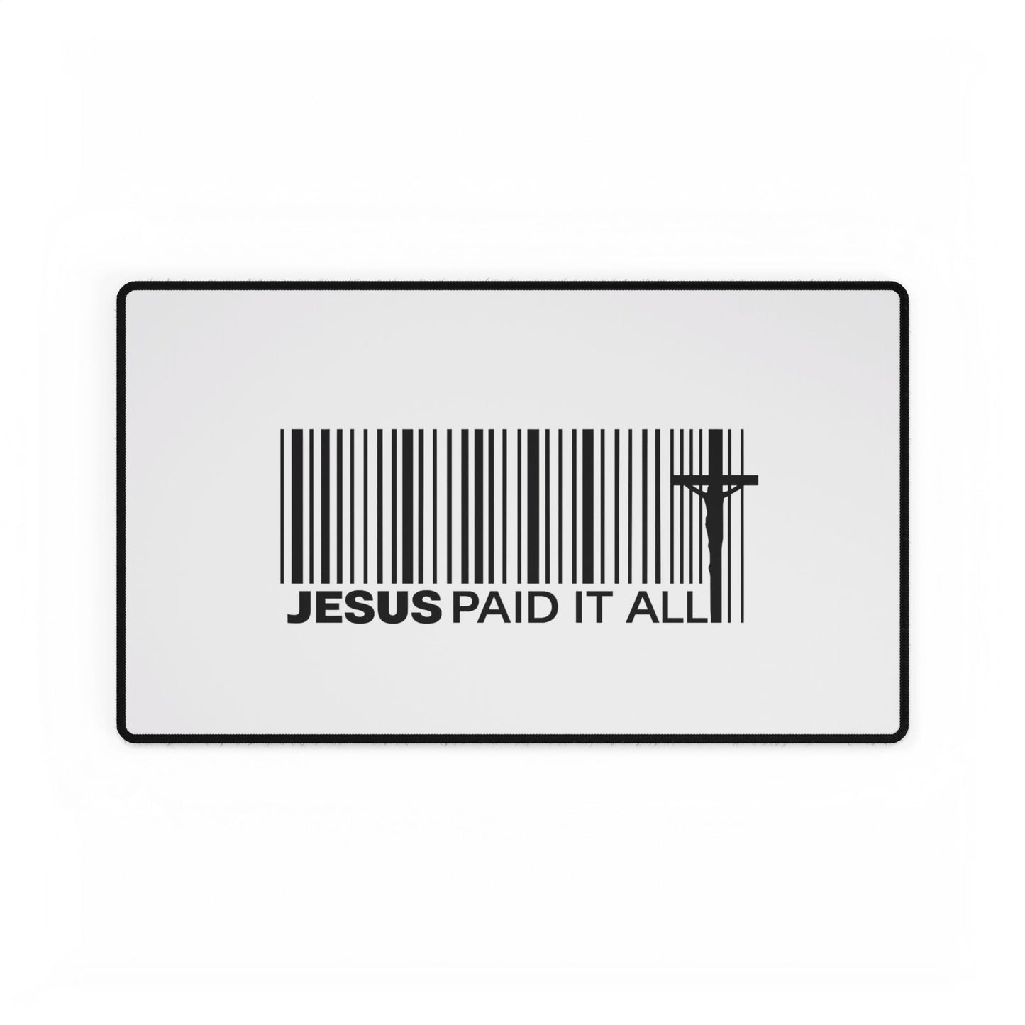 Christian Desk Mat – "Jesus Paid It All" Barcode Design