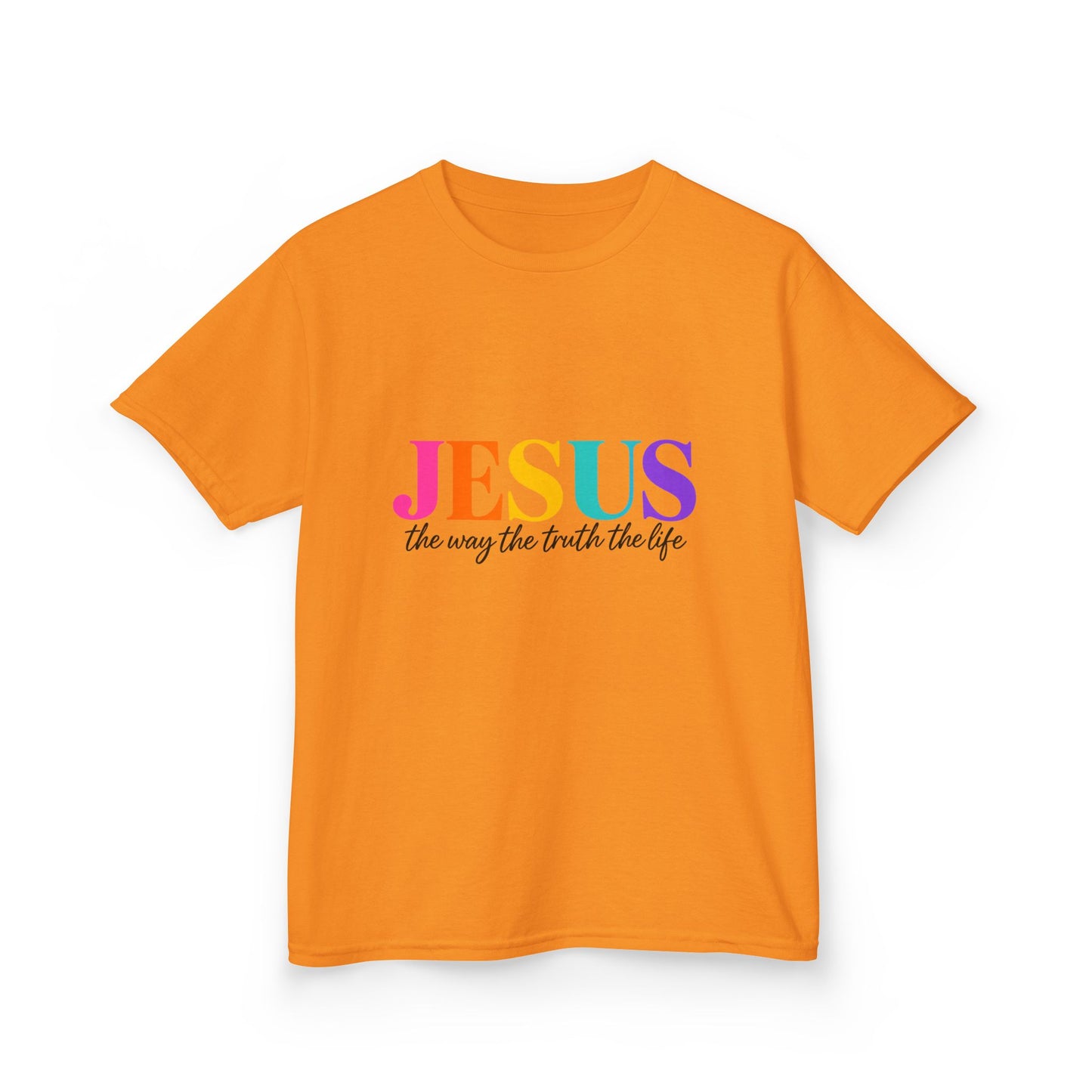 Kids Tee — "JESUS The Way The Truth The Life" Rainbow Christian T-Shirt